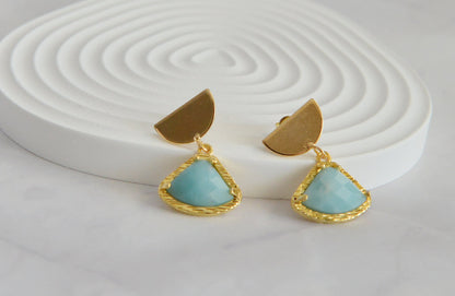 Mixed Gemstone Fan-Shape Drop Earrings