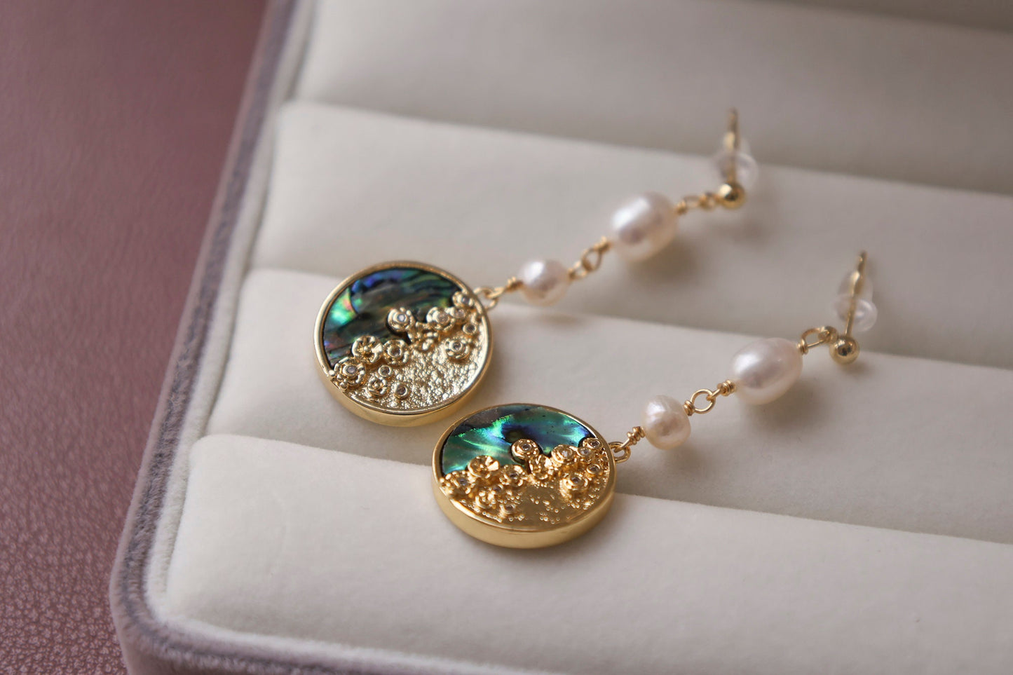 Abalone Shell & Pearl Botanical Dangles