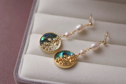 Abalone Shell & Pearl Botanical Dangles