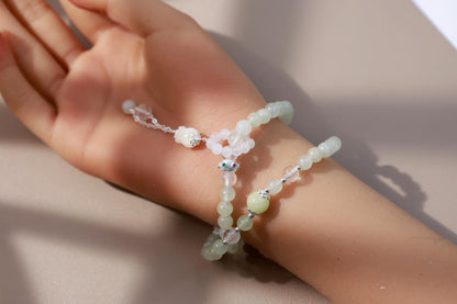 Buddhist Prayer Wheel Jade & Pearl Bracelet