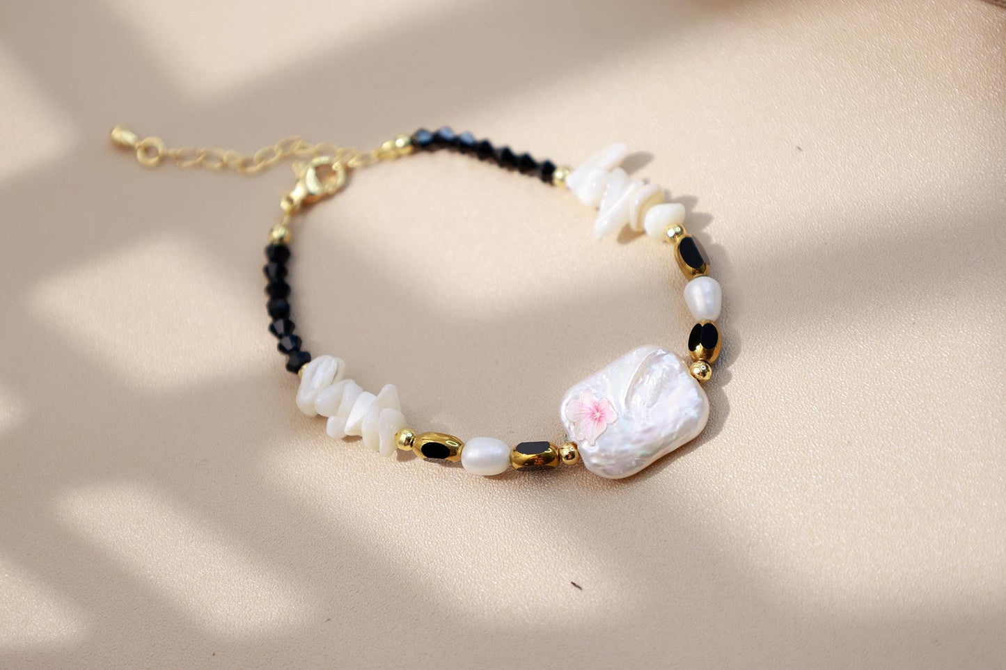 Hand-Painted Flower Black Spinel Pearl Set