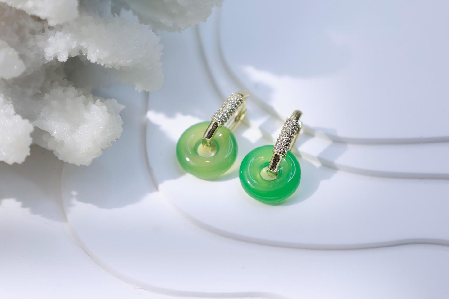 Green Agate Elegant Hoop Earrings