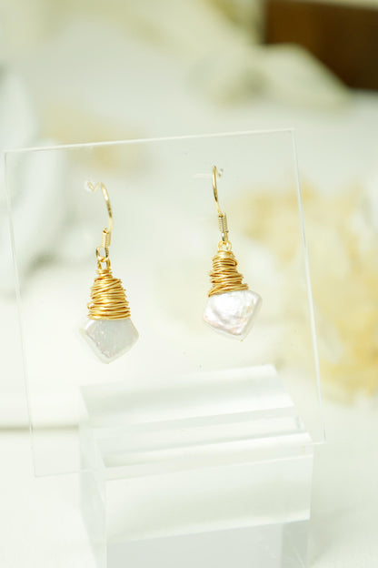 Square Keshi Pearl Gold Wire Dangles