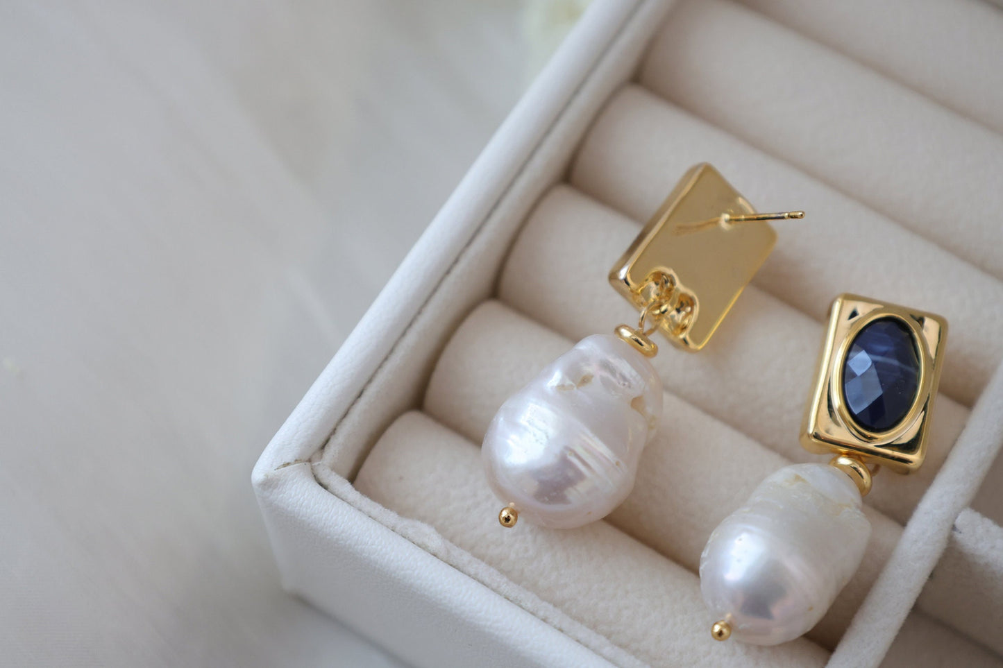 Blue Crystal & Large Baroque Pearl Dangles