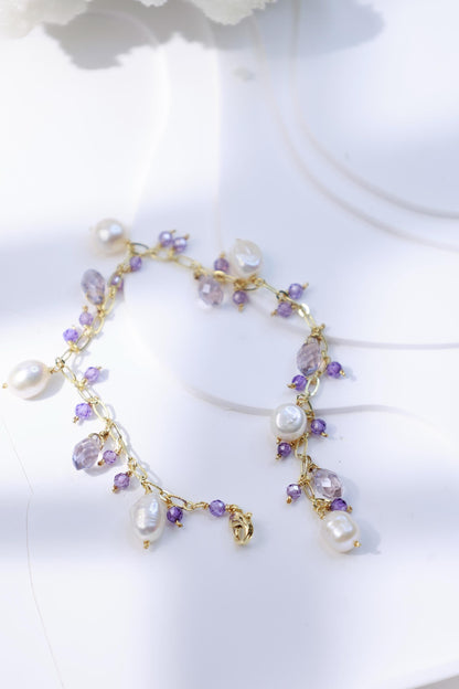 Amethyst & Pearl Dangle Charm Bracelet