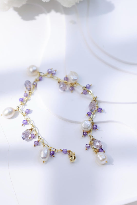 Amethyst & Pearl Dangle Charm Bracelet