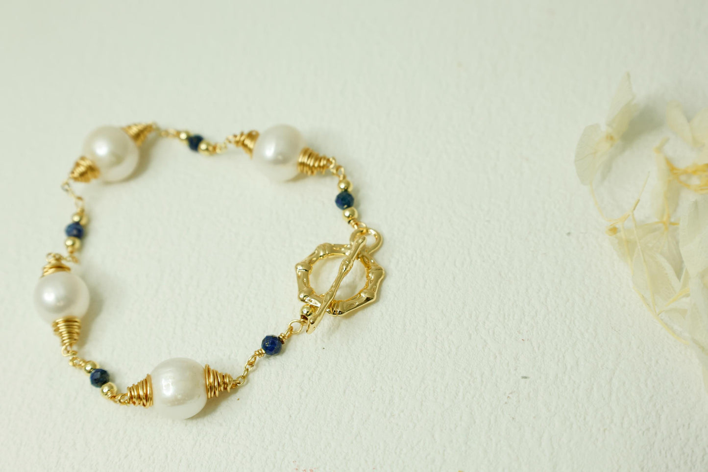 Lapis Lazuli & Baroque Pearl Spiral Bracelet