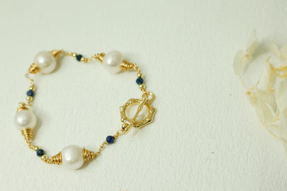 Lapis Lazuli & Baroque Pearl Spiral Bracelet