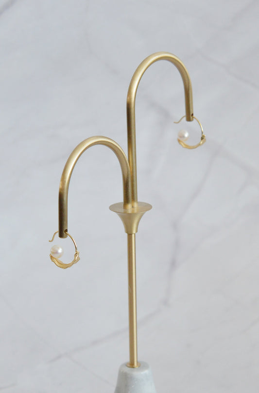 Sterling Silver Feather & Pearl Hoops