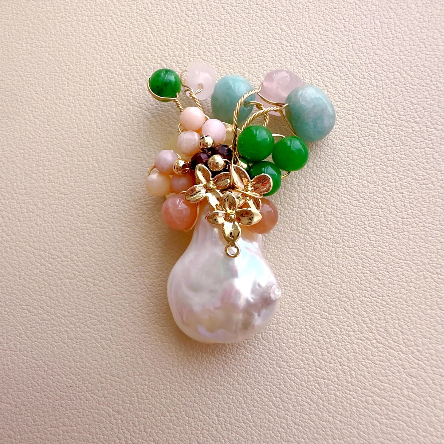 Baroque Pearl Gemstone Brooch | Handmade Floral Pearl Pin | Colorful