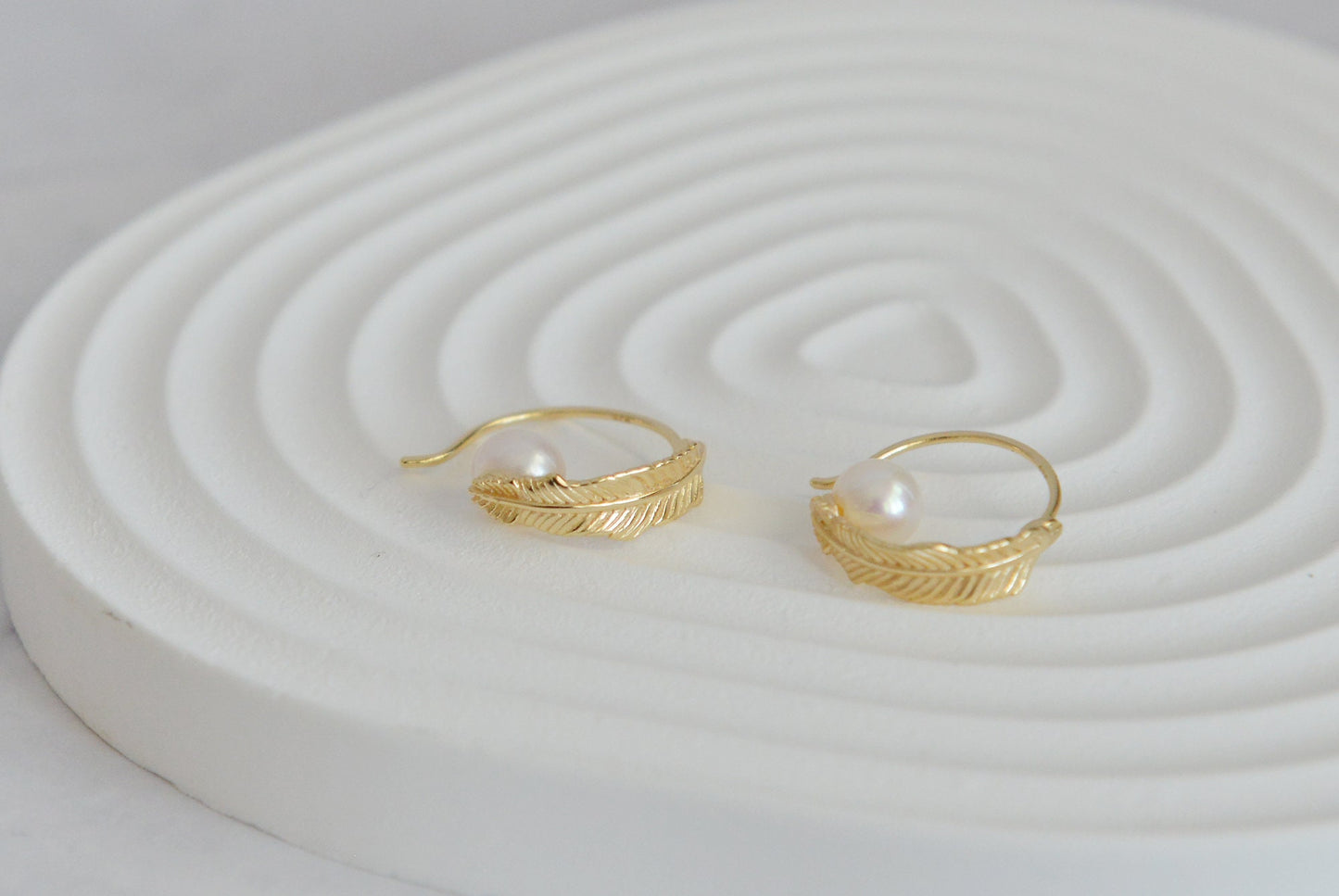 Sterling Silver Feather & Pearl Hoops