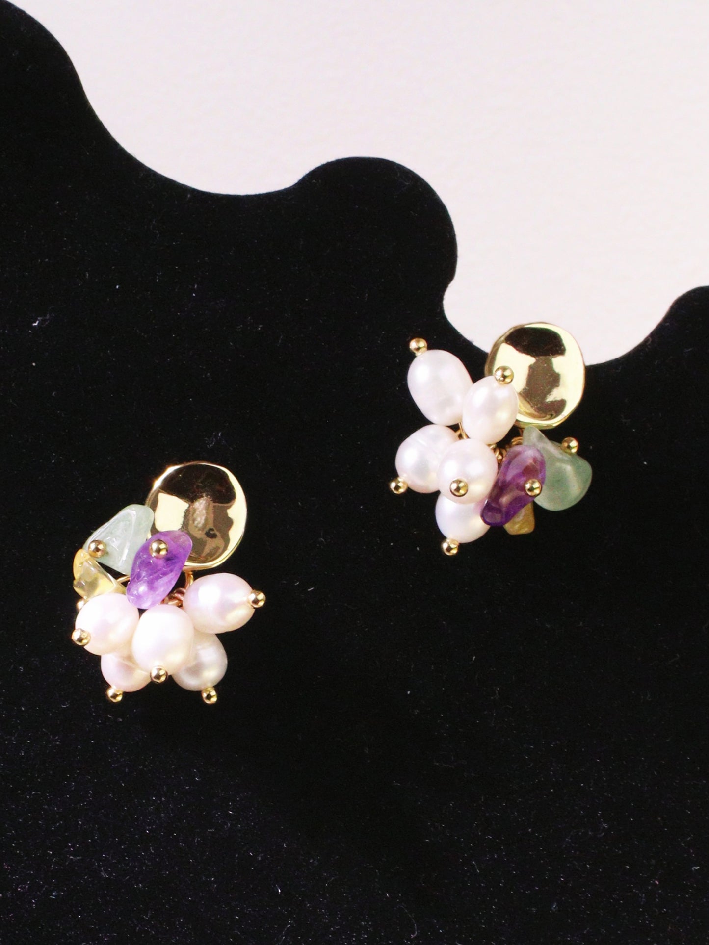 Freshwater Pearl & Mixed Gemstone Studs – Gold Plated Amethyst & Citrine (2cm)