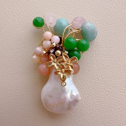 Baroque Pearl Gemstone Brooch | Handmade Floral Pearl Pin | Colorful