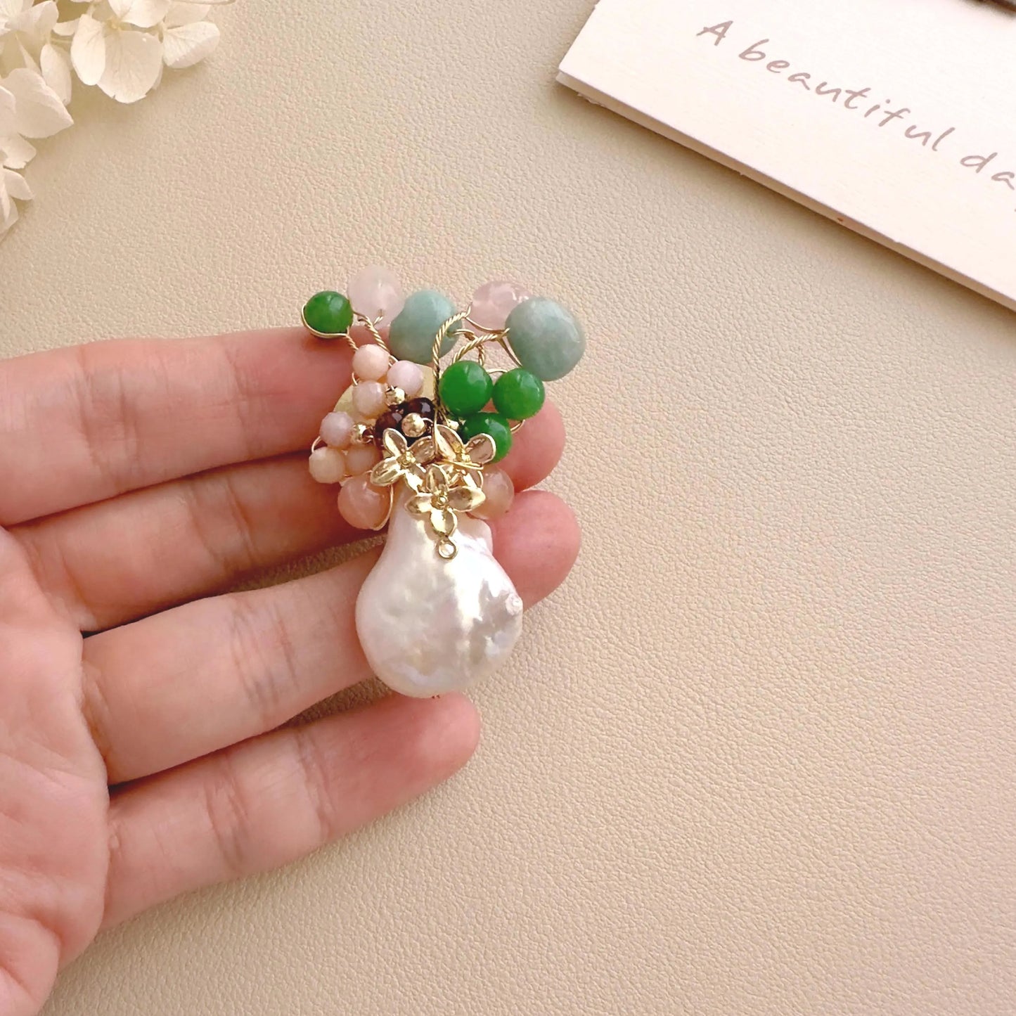 Baroque Pearl Gemstone Brooch | Handmade Floral Pearl Pin | Colorful