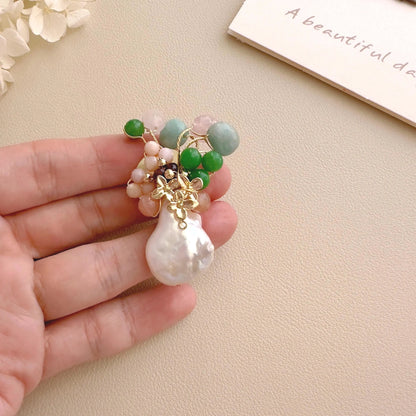 Baroque Pearl Gemstone Brooch | Handmade Floral Pearl Pin | Colorful