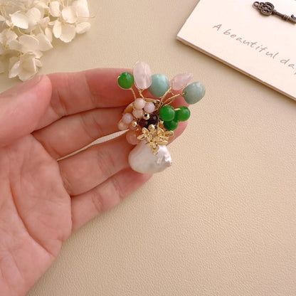 Baroque Pearl Gemstone Brooch | Handmade Floral Pearl Pin | Colorful