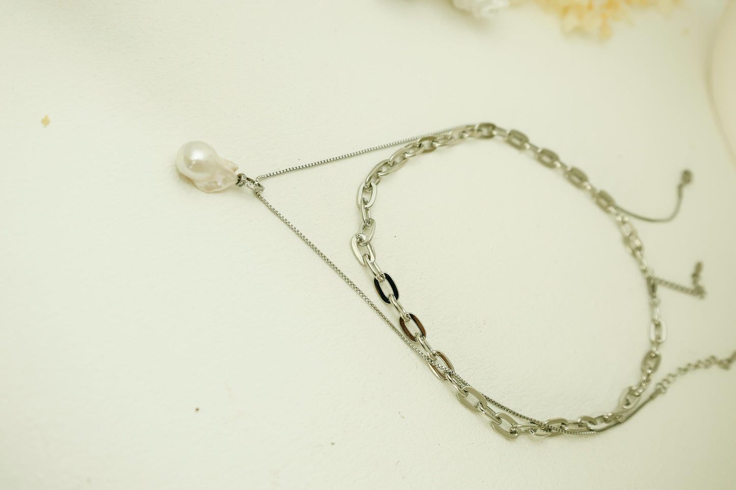 Chunky Layered Chain & Baroque Pearl Necklace
