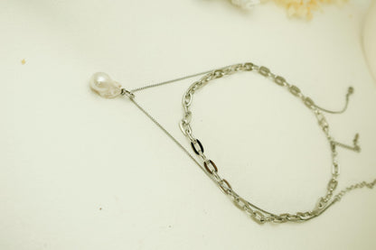 Chunky Layered Chain & Baroque Pearl Necklace