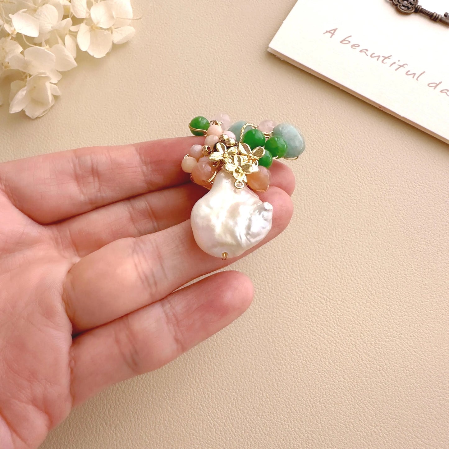 Baroque Pearl Gemstone Brooch | Handmade Floral Pearl Pin | Colorful