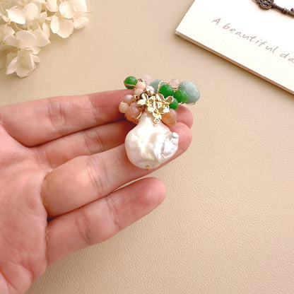 Baroque Pearl Gemstone Brooch | Handmade Floral Pearl Pin | Colorful