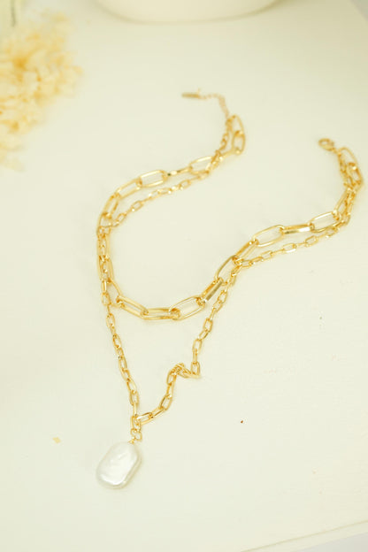 Chunky Layered Chain & Baroque Pearl Necklace