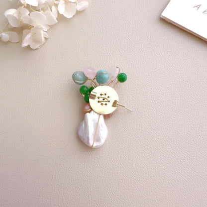 Baroque Pearl Gemstone Brooch | Handmade Floral Pearl Pin | Colorful