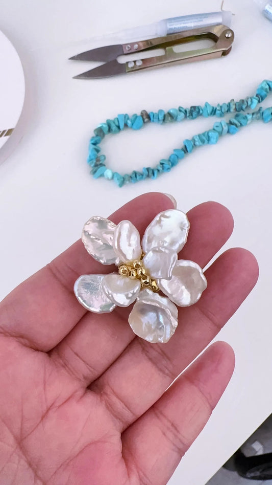 Handmade Pearl Flower Brooch - Crafted with Pearl