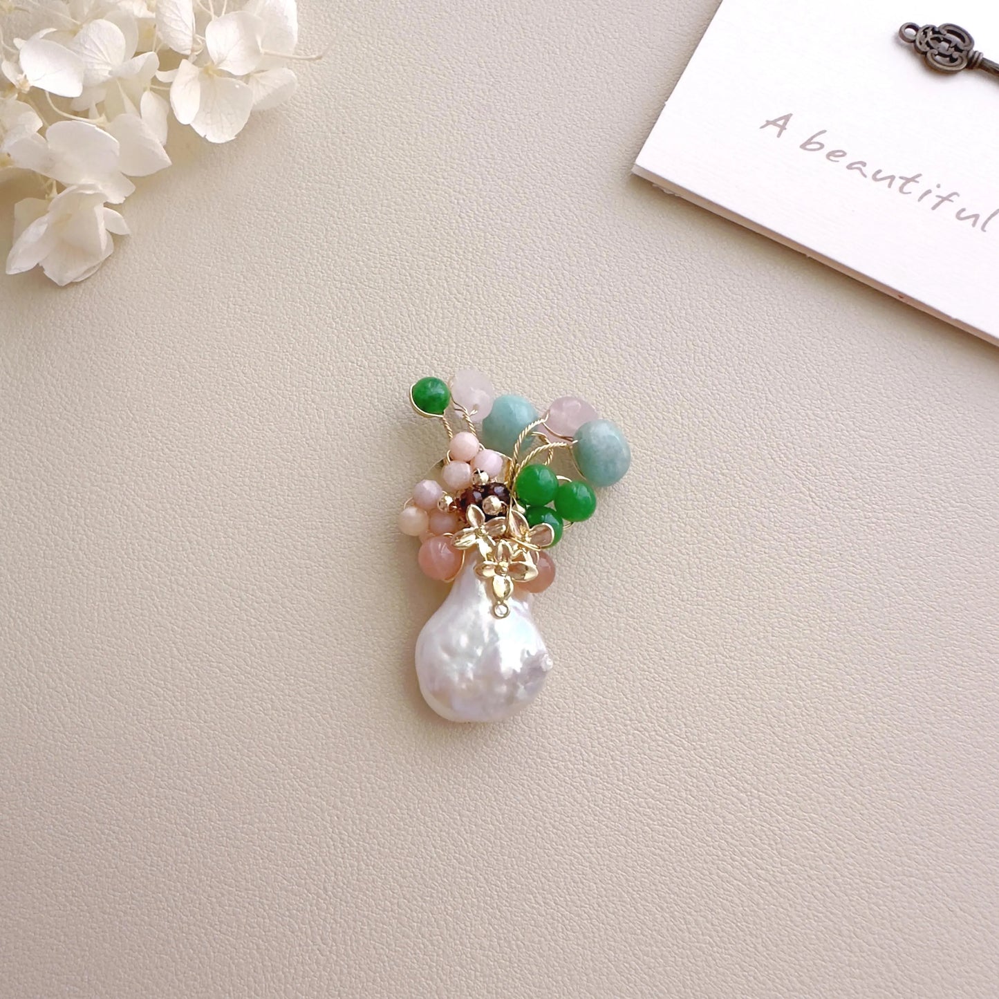 Baroque Pearl Gemstone Brooch | Handmade Floral Pearl Pin | Colorful
