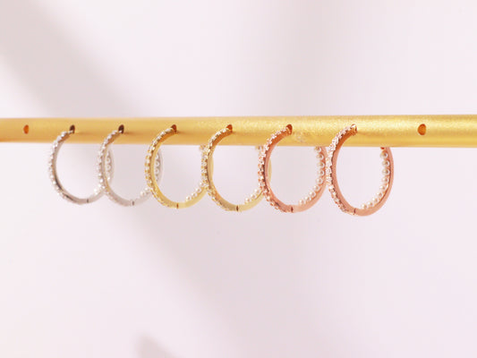 Pavé Zircon & Pearl Hoop Earrings – Silver, Gold & Rose Gold