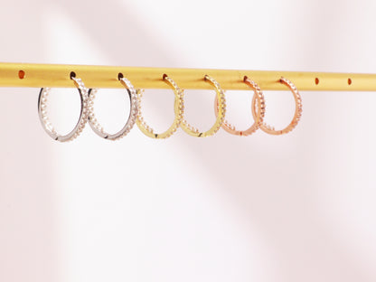 Pavé Zircon & Pearl Hoop Earrings – Silver, Gold & Rose Gold