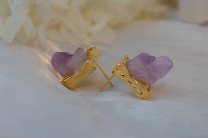 Handmade natural amethyst picture frame design earrings/vintage style