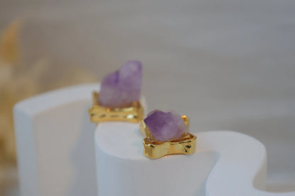 Handmade natural amethyst picture frame design earrings/vintage style