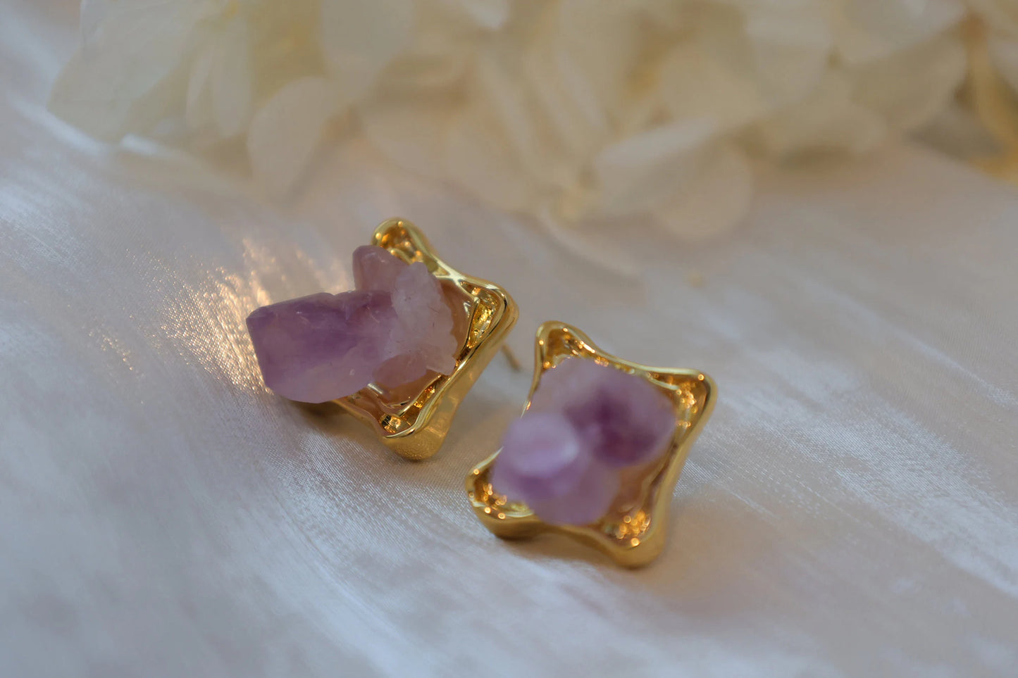 Handmade natural amethyst picture frame design earrings/vintage style