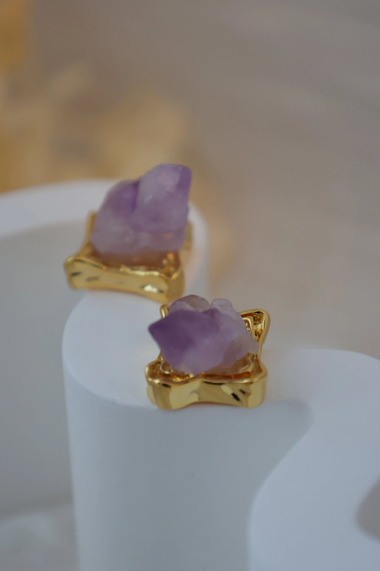 Handmade natural amethyst picture frame design earrings/vintage style