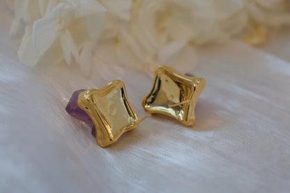 Handmade natural amethyst picture frame design earrings/vintage style