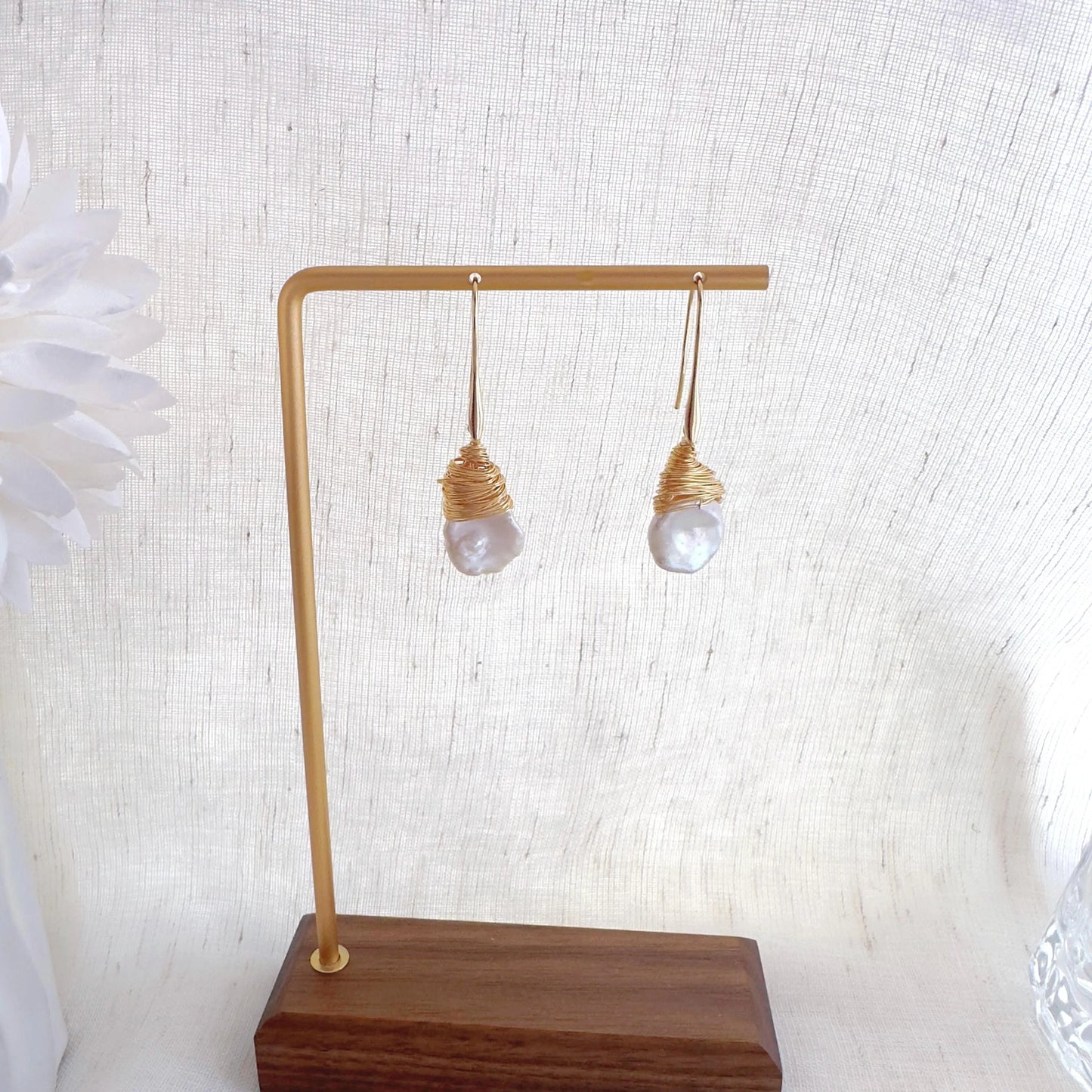 Baroque Pearl Drop Earrings - Crafted with Brass