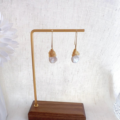 Baroque Pearl Drop Earrings - Crafted with Brass