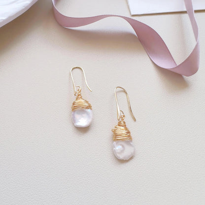 Baroque Pearl Drop Earrings - Crafted with Brass