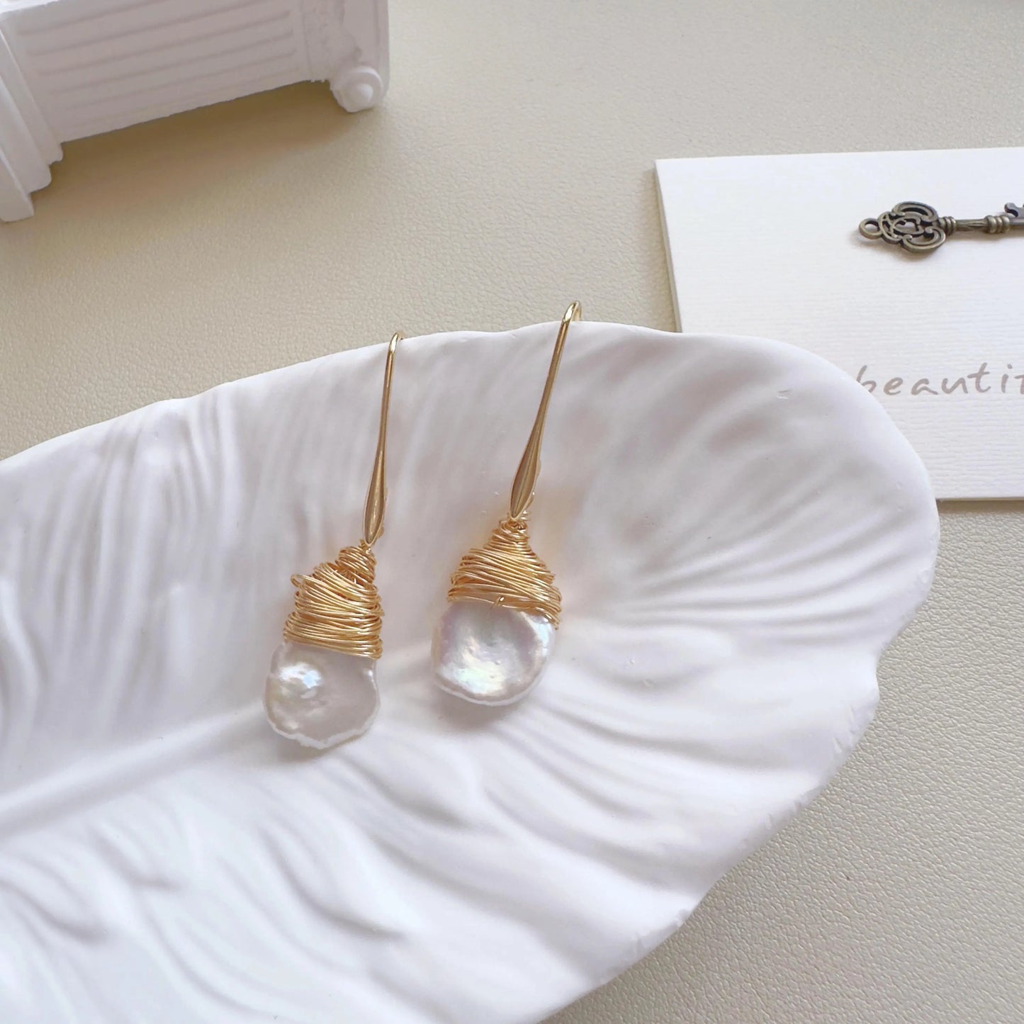 Baroque Pearl Drop Earrings - Crafted with Brass