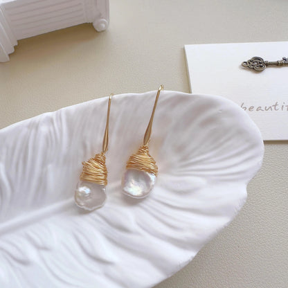 Baroque Pearl Drop Earrings - Crafted with Brass