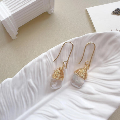 Baroque Pearl Drop Earrings - Crafted with Brass