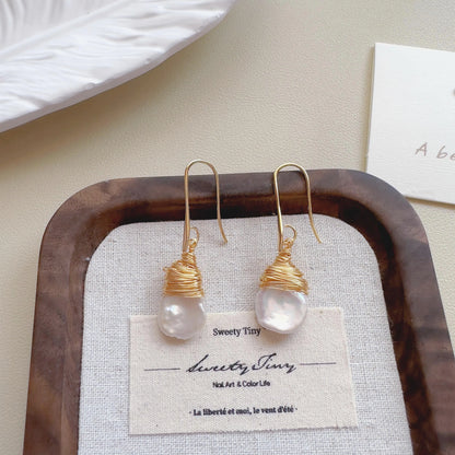 Baroque Pearl Drop Earrings - Crafted with Brass