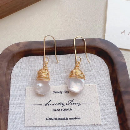 Baroque Pearl Drop Earrings - Crafted with Brass