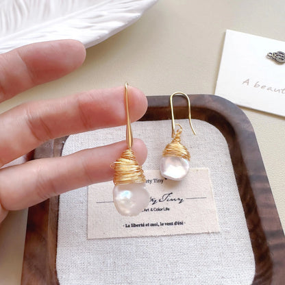 Baroque Pearl Drop Earrings - Crafted with Brass