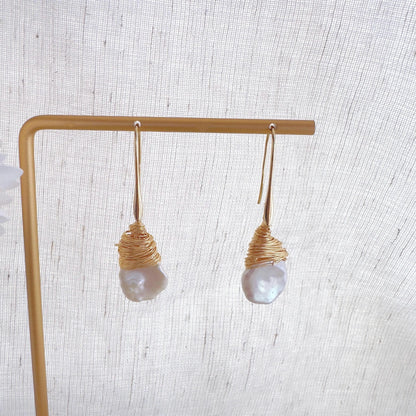 Baroque Pearl Drop Earrings - Crafted with Brass