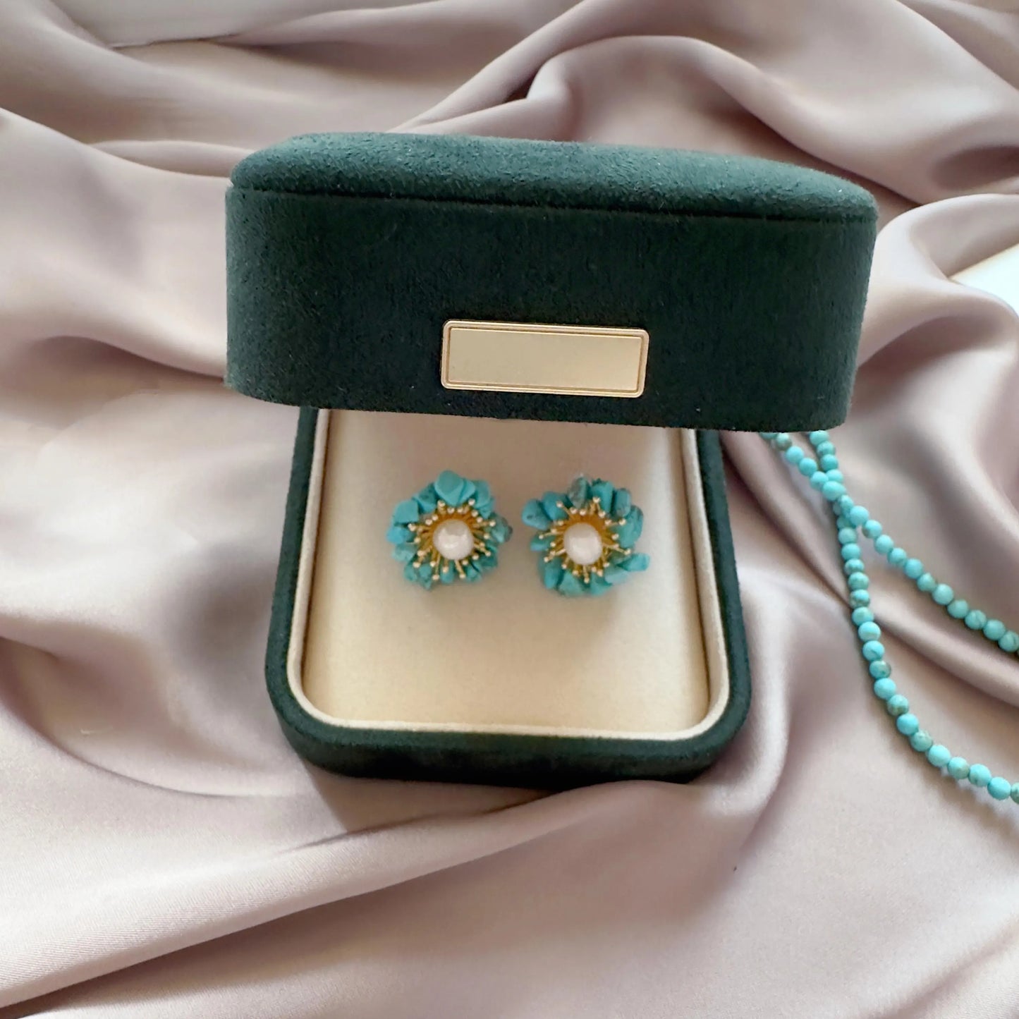 Turquoise /Purple Crystal Pearl Stud Earrings – Natural Chip Stone