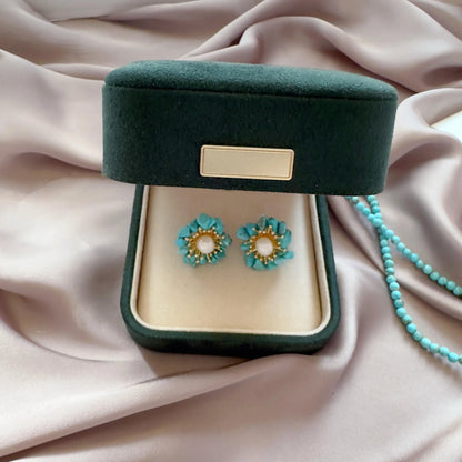 Turquoise /Purple Crystal Pearl Stud Earrings – Natural Chip Stone