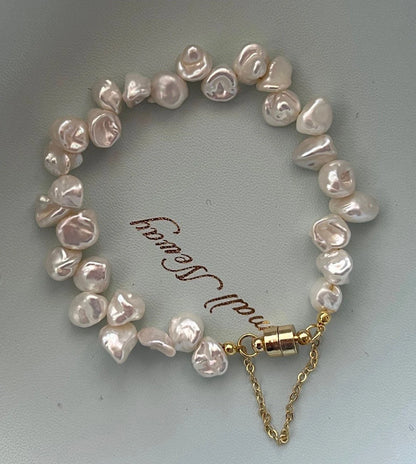 Handmade Genuine Petal Pearl Bracelet 18K Gold Plated
