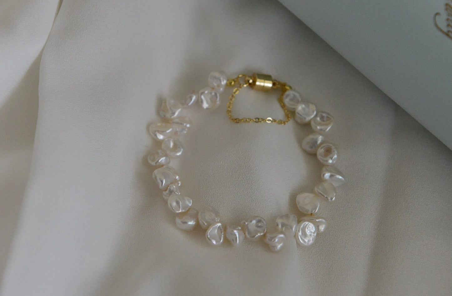Handmade Genuine Petal Pearl Bracelet 18K Gold Plated