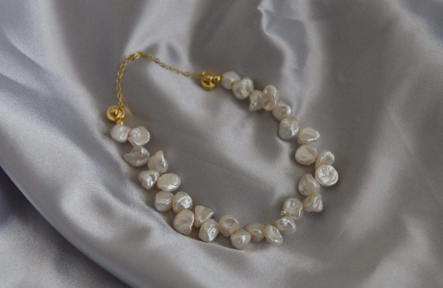 Handmade Genuine Petal Pearl Bracelet 18K Gold Plated